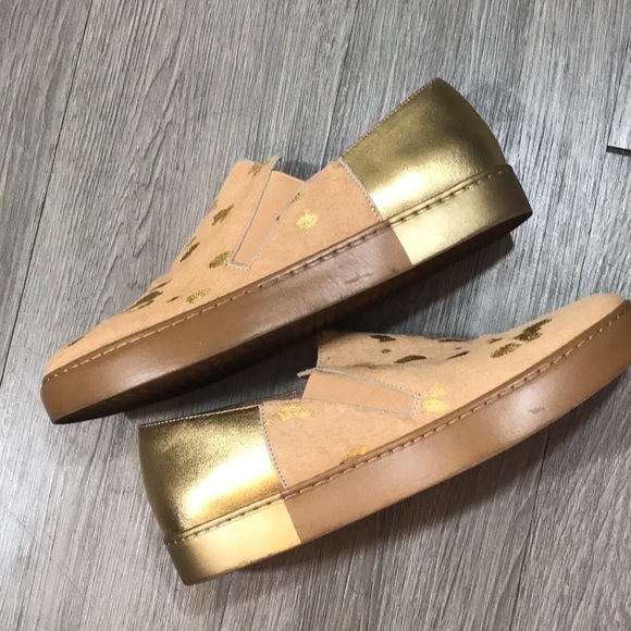 Free People Gold Metallic Splatter Pony Hair Slip On Loafers - Picture 7 of 11